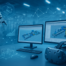 Course image illustrating digital production processes and simulation tools used in the MERIT project at TalTech.