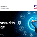 An black image of a man working with digital technologies, with the logos of the European Commission and the Digital Skills & Jobs Platform, with text. Text reads: "New Cybersecurity Package"