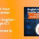 An image with text, on orange background. Text reads: Advance Your Digital Career: Discover English-Language ICT Master’s Programmes in Greece