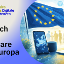 Laptop and European flag; text: “Desire for more software from Europe”
